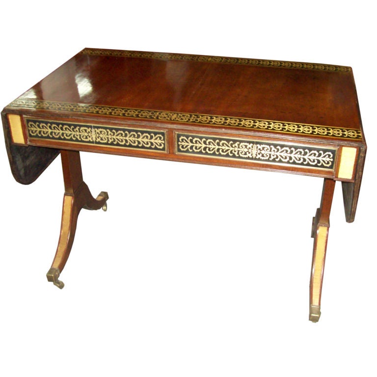 Regency Style Brass-Inlaid Sofa Table On Castors