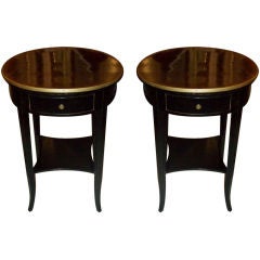 A Pair of  Transitional Ebonized Side Tables with Mahogany Top