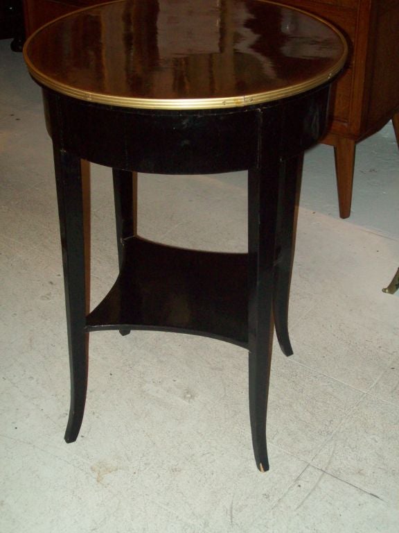 A Pair of  Transitional Ebonized Side Tables with Mahogany Top