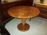 An Art Deco Style Burl Walnut Table W. Cylindrical Base An Art Deco Style Burl Walnut Table W. Cylindrical Base
