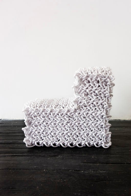 White Armless Chair by Kwangho Lee<br />
Knit Rubber Tubing