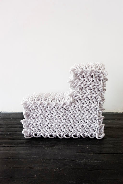 White Armless Chair by Kwangho Lee<br />
Knit Rubber Tubing