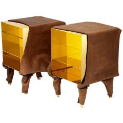 Leather and Brass Nightstands by Simon Hasan