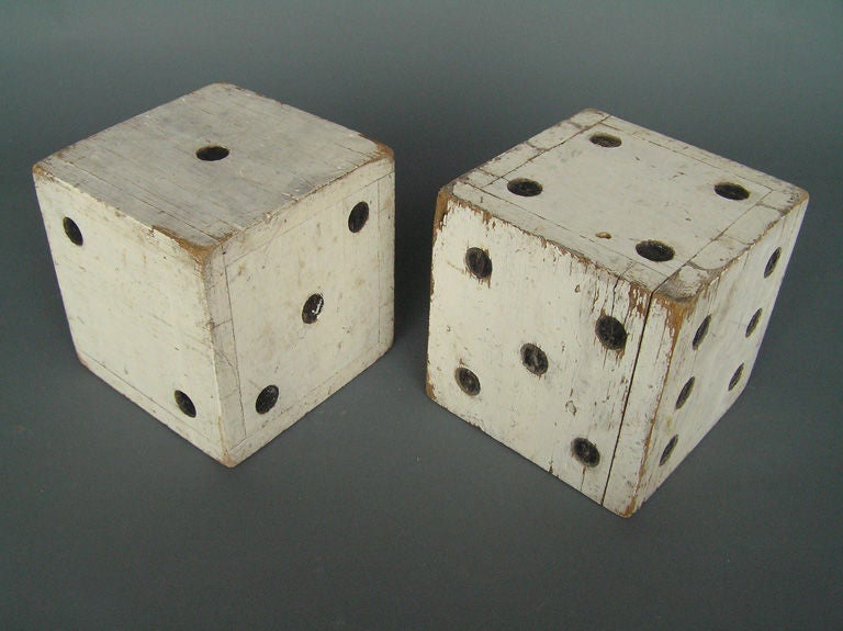 Carved and Painted Wooden Pair of Oversized Dice