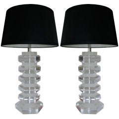 Pair Large Lucite Lamps