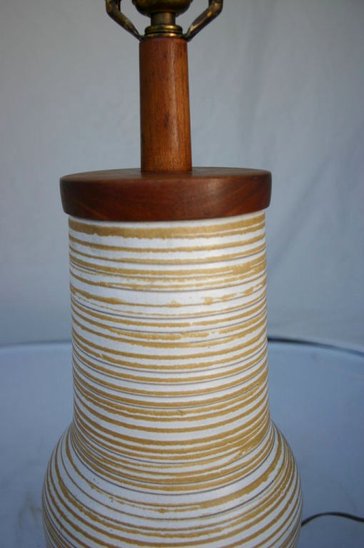 Pair Striped Ceramic Lamps