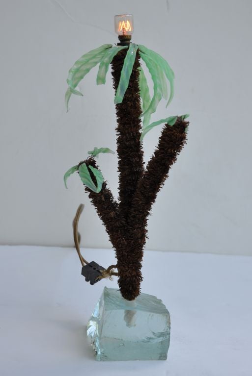 Boudoir lamp in the form of a palm tree, Glass leaves & base.