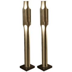 Pair of Orgues Floor Lamps in Polished Steel by Charles & Fils