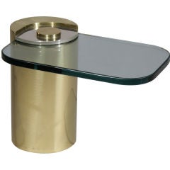Cantilevered Glass, Brass and Chrome Side Table by Karl Springer