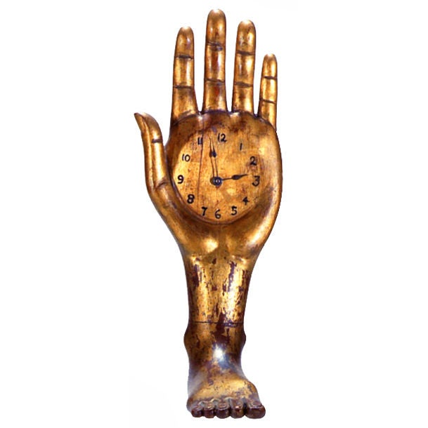 Gilt Hand and Foot Table Clock by Pedro Friedeberg