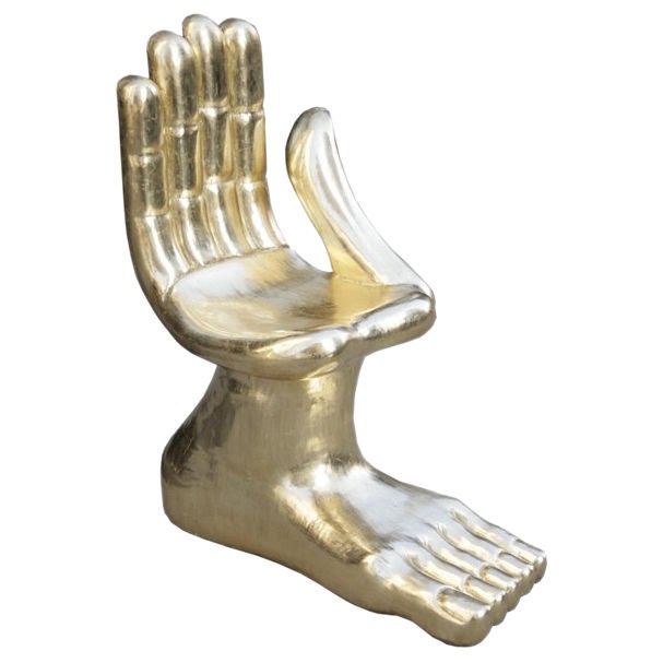 Gilt Hand Foot Chair Sculpture by Pedro Friedeberg