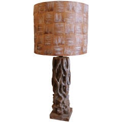Oversized Carved Wood Table Lamp by James Mont