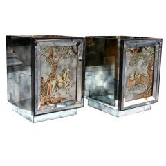 Pair of Eglomise and Smoked Mirrored Cabinets