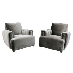 Pair of Channel Tufted Original Club Chairs by James Mont