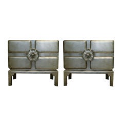 Pair of Silver Leafed James Mont Lotus Cabinets