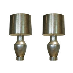 A Pair of Silver Leafed Table Lamps by James Mont