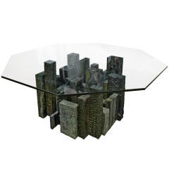 Sculpted Steel and Bronze Dining or Center Table by Paul Evans