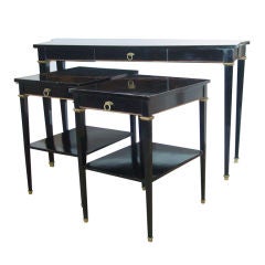 Suite of Directiore Style Brass Mounted Black Lacquer Furnitur