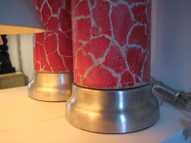 Ceramic A Pair of Column Lamps by Bouck White In Crackle