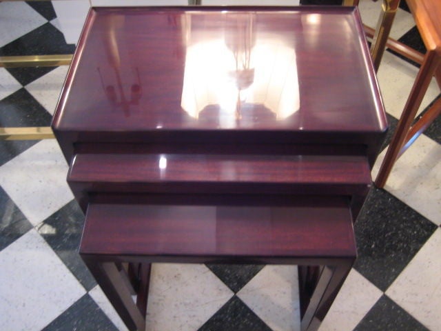 A rare set of E.Wormley for Dunbar nesting tables. Refinished in buff laquer.