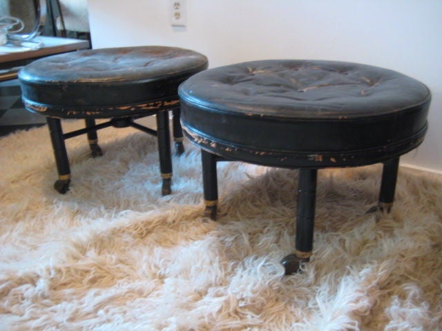 A Pair of Large Round Ottomans by Baker