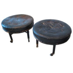 A Pair of Large Round Ottomans by Baker