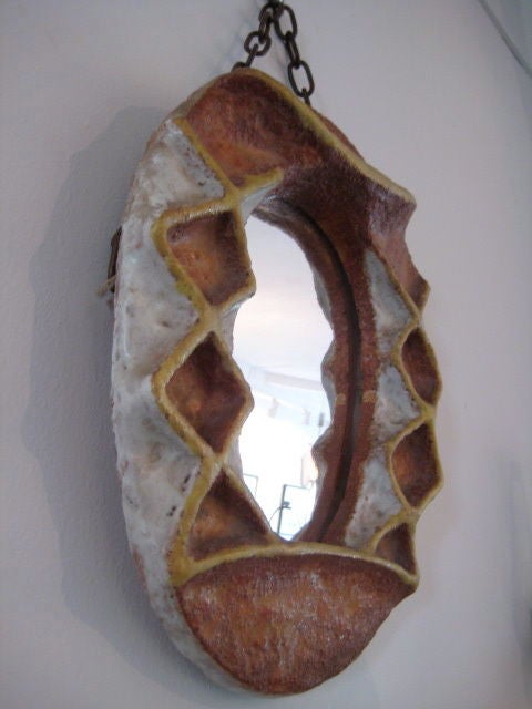 French A Ceramic Mirror by Isabelle Ferlay Vallauris For Sale