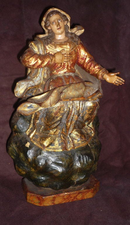 18TH C SPANISH MADONNA CARVING