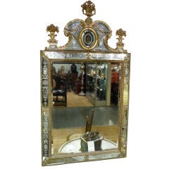 Antique Swedish Neoclassical Gilt Metal and Etched Glass Mirror