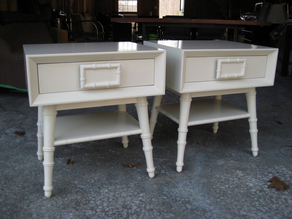 Mid Century Bedside Tables with Bamboo Detail