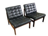 Pair of Leather and Rosewood Chairs by Lind & Gjerlov-Knudsen