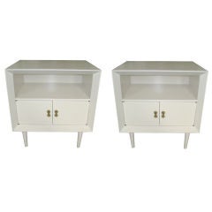 Pair of Mid-Century White Lacquered Bedside Tables