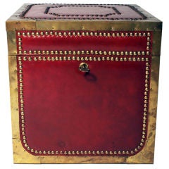 Italian Crimson Leather and Brass Studded Strong Box