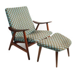 Danish Modern Upholstered Lounge Chair and Ottoman