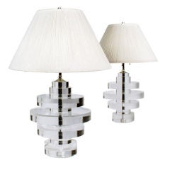 Pair of Lucite "Rings of Saturn" Table Lamps by Les Prismatiques