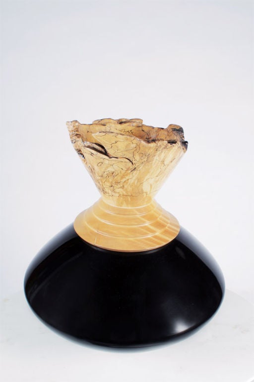 American Craftsman American Spalted Maple and Black Lacquered Wood Vase by Johannes Michelsen For Sale
