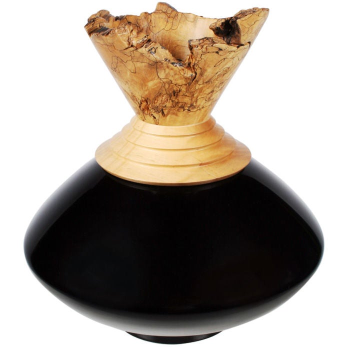 American Spalted Maple and Black Lacquered Wood Vase by Johannes Michelsen For Sale