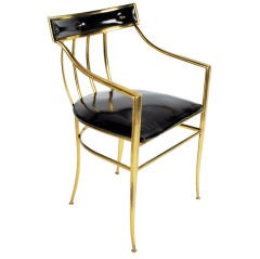 Superb Klismos Brass and Patent Leather Side Chair by Chiavari