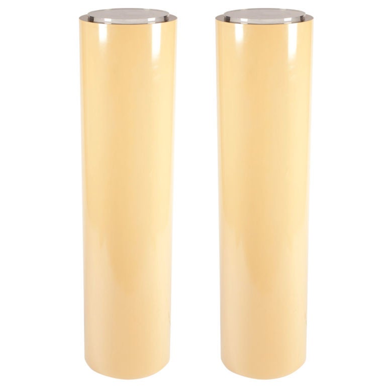 American Pair of Tall Cylindrical Pedestal Display Lights For Sale