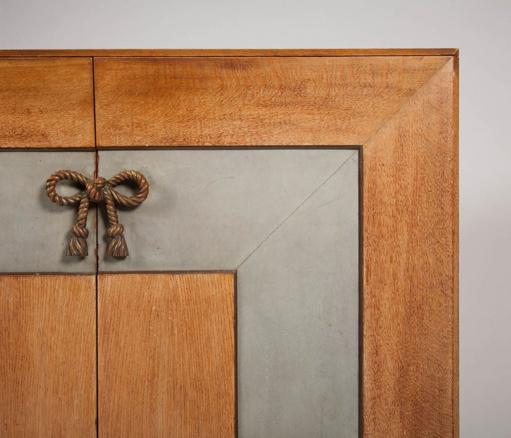 Leather, Oak and Bronze Sideboard after Andre Arbus In Good Condition For Sale In New York, NY