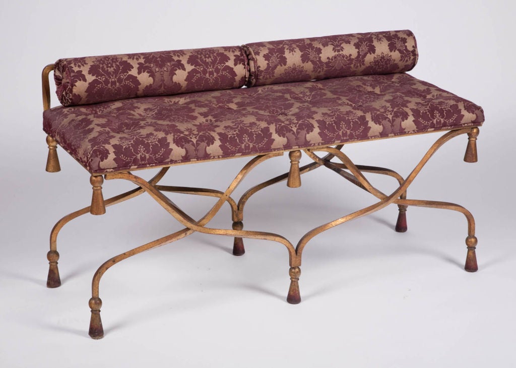 French Wrought Iron and Gilt Entry Bench