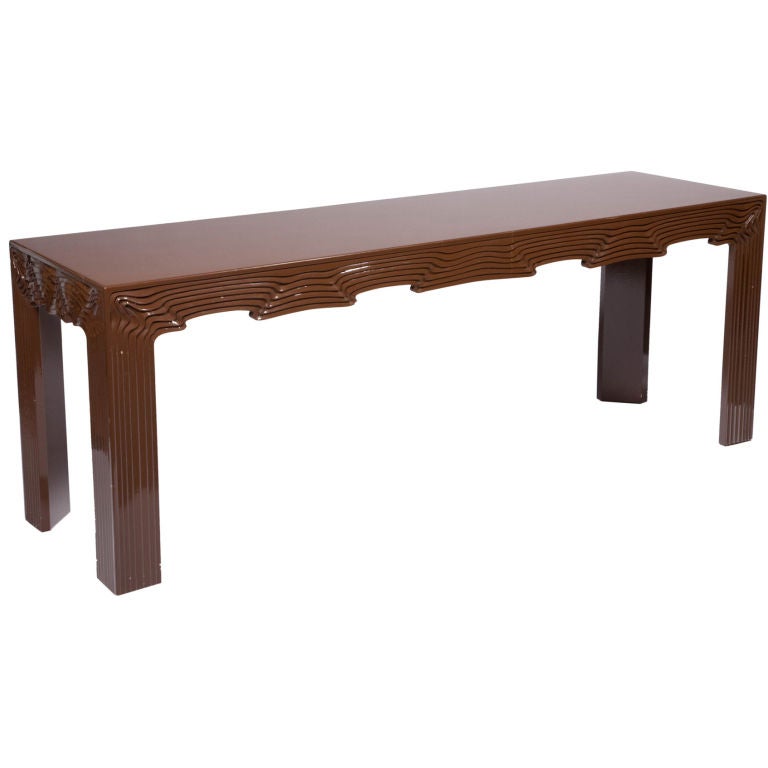 Chocolate Brown Lacquered Drapery Console after Frances Elkins