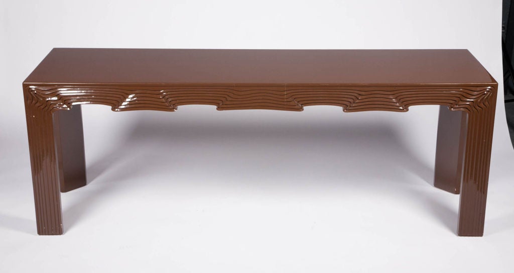 Chocolate Brown Lacquered Drapery Console after Frances Elkins In Excellent Condition In New York, NY