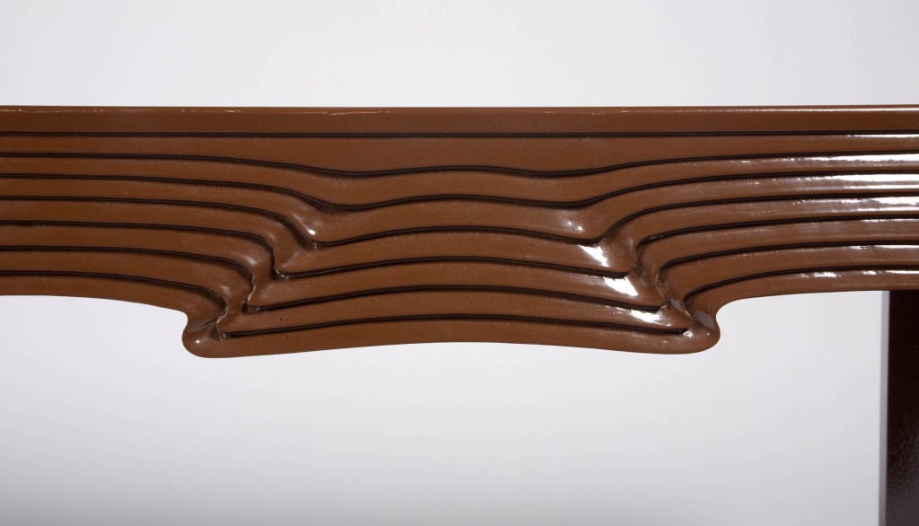 Mid-20th Century Chocolate Brown Lacquered Drapery Console after Frances Elkins