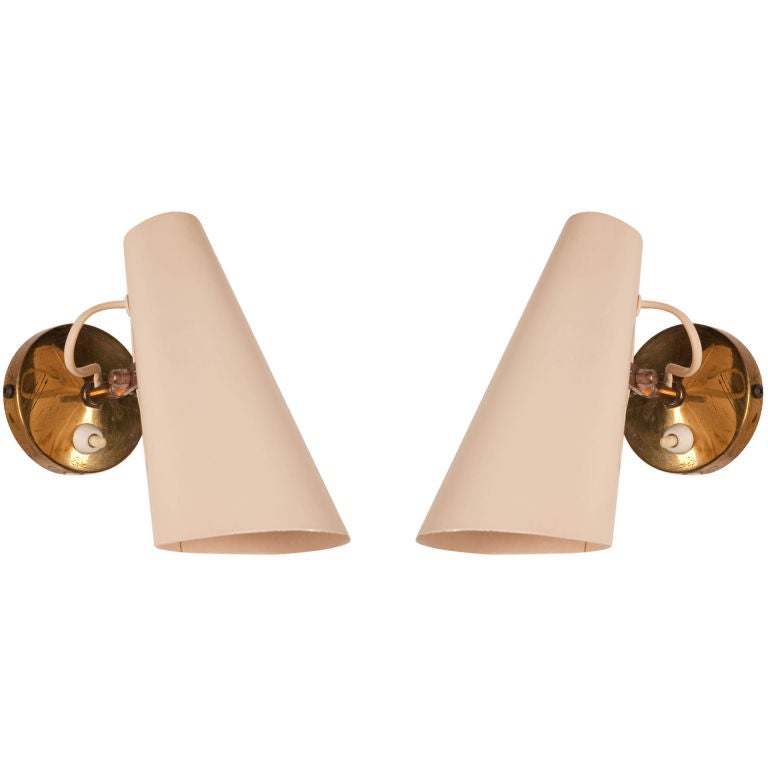 Pair of Adjustable Metal Cone Wall Sconces by Birger Dahl For Sale