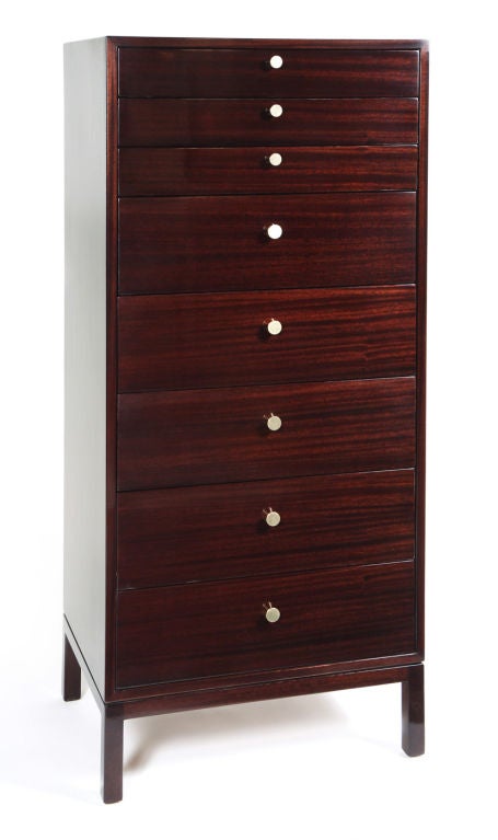 American Eight-drawer Jewelry Lingerie Mahogany Cabinet by Harvey Probber