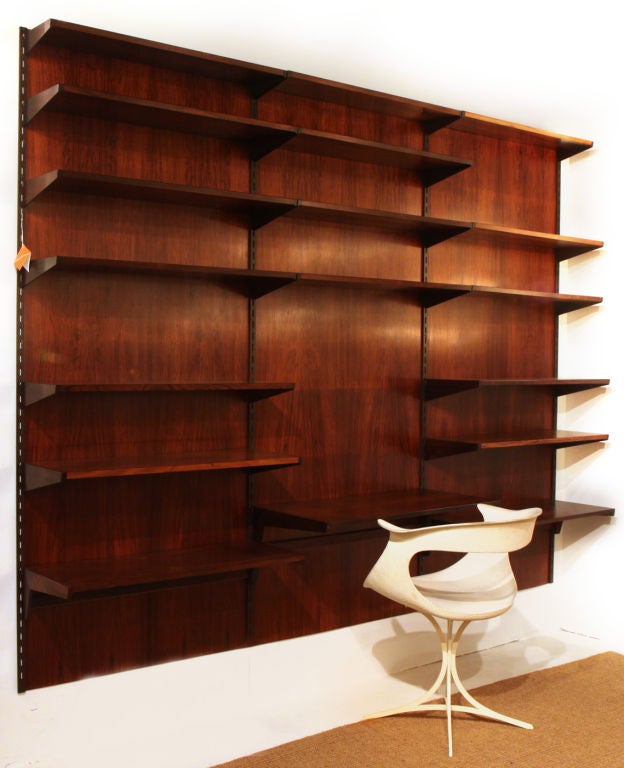 Rosewood Adjustable Shelving Wall System by Kai Kristiansen In Excellent Condition In New York, NY