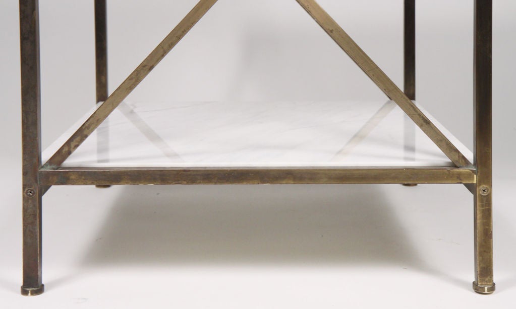 Mid-20th Century Pair of Carrara Marble Directoire End Tables by Maison Jansen