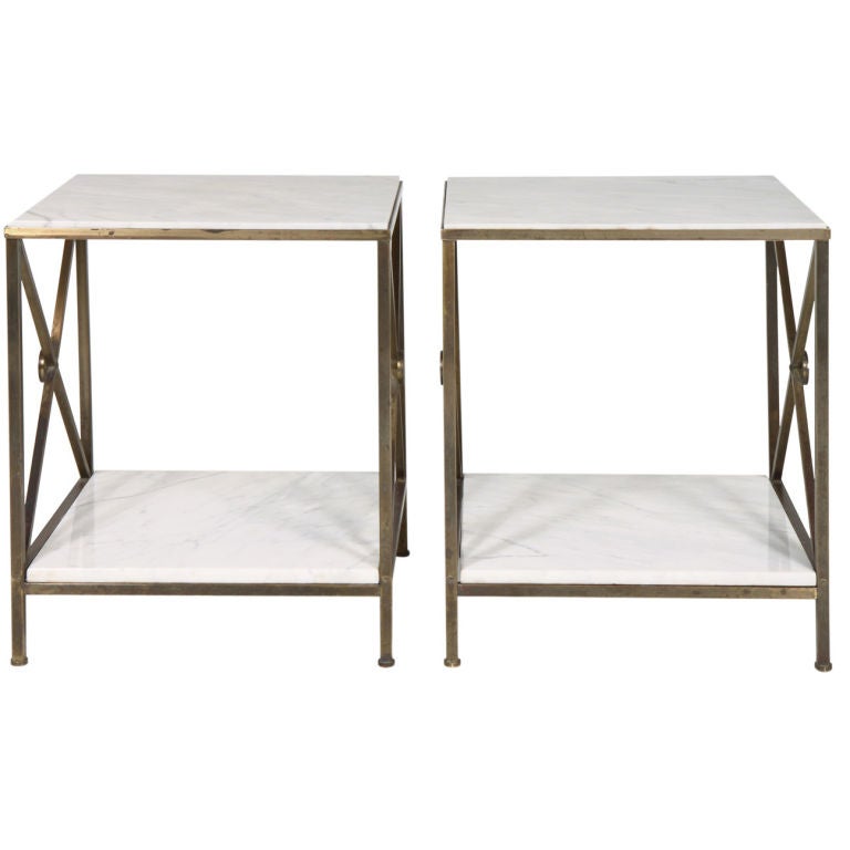 Pair of Carrara Marble Directoire End Tables by Maison Jansen