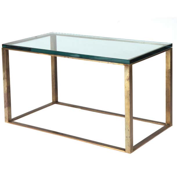 American Glass Top Open Box Form Brass Frame Cocktail Table For Sale at ...